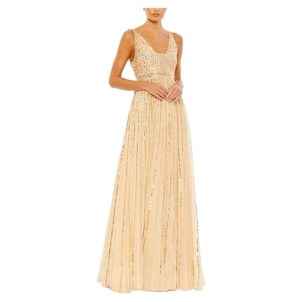 NWT MAC Duggal SEQUIN PLUNGE NECK GOWN
